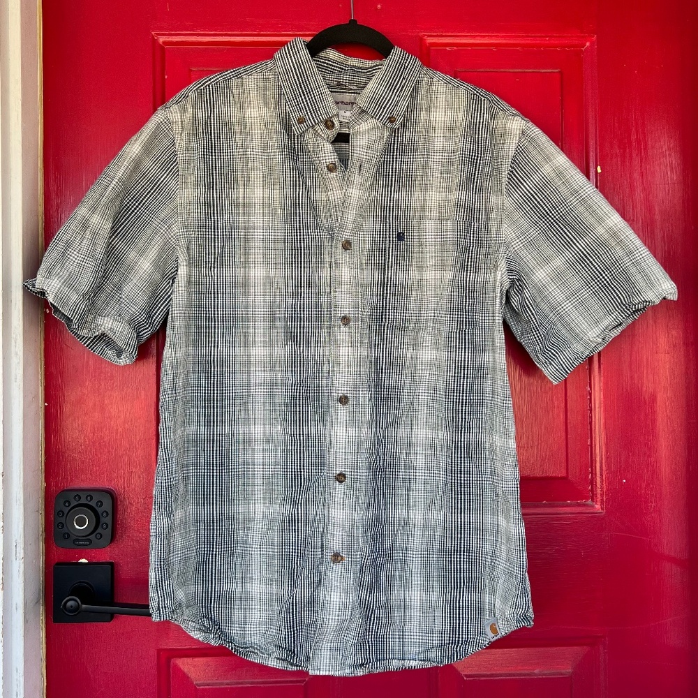 Carhartt Men's Medium Button Up Short Sleeve Grey Shirt Breathable Work Outdoor